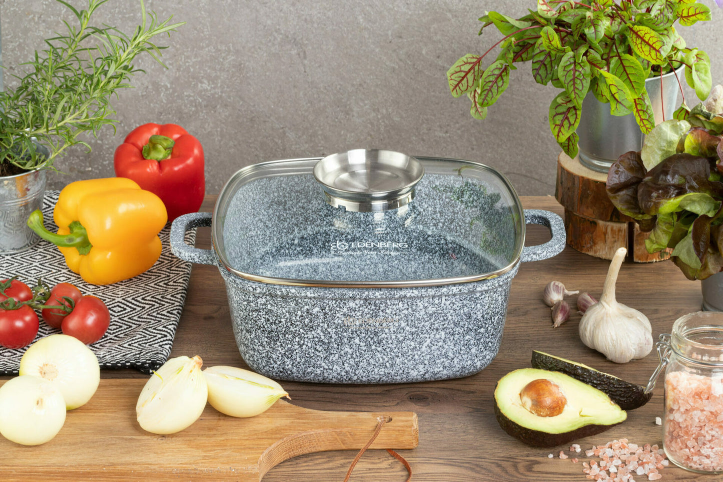 Antihaft-Kochtopf quadratisch Keramik-Granit mit Glasdeckel 6.5L Edenberg EB 8003 ideal für vielseitiges Kochen