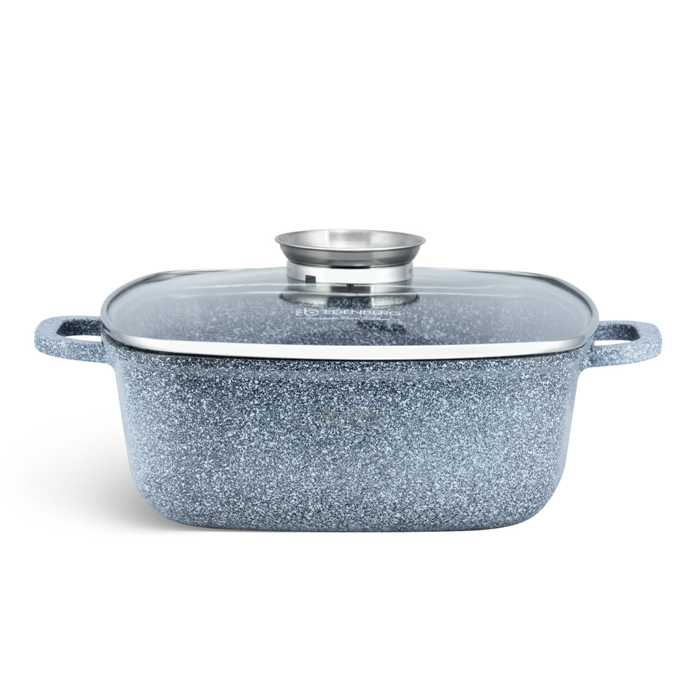 Antihaft-Kochtopf quadratisch Keramik-Granit mit Glasdeckel 6.5L Edenberg EB 8003 ideal für vielseitiges Kochen