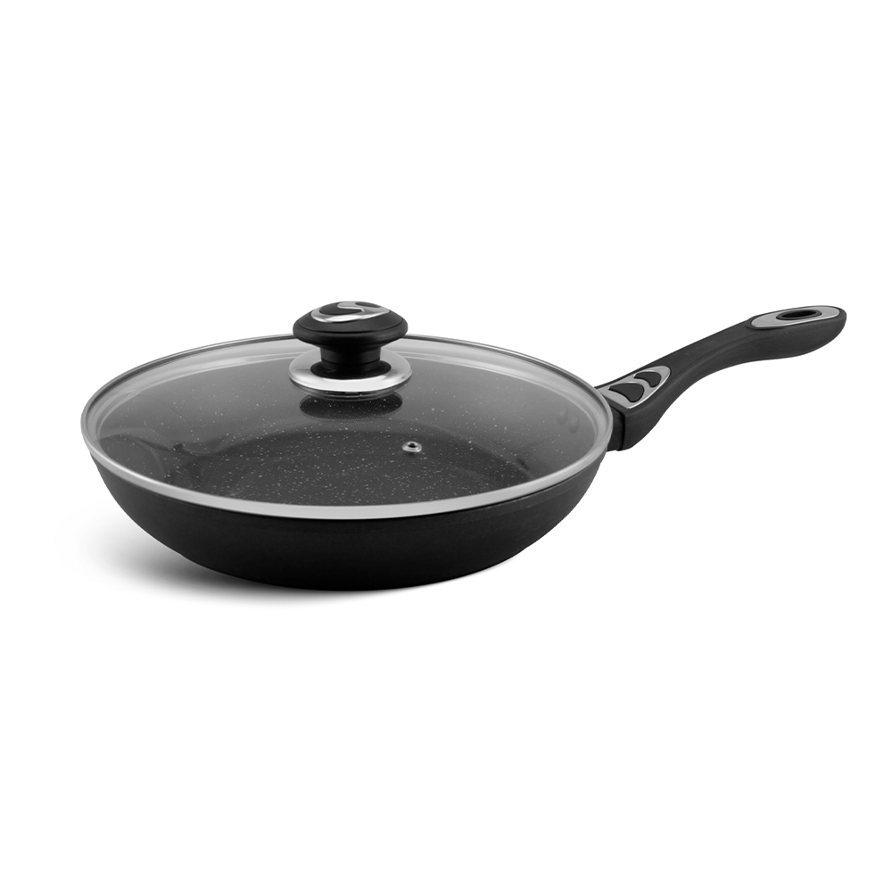 Antihaft Pfanne mit Glasdeckel 24 cm Edenberg EB-9003 schwarz gepresstes Aluminium Robust und vielseitig