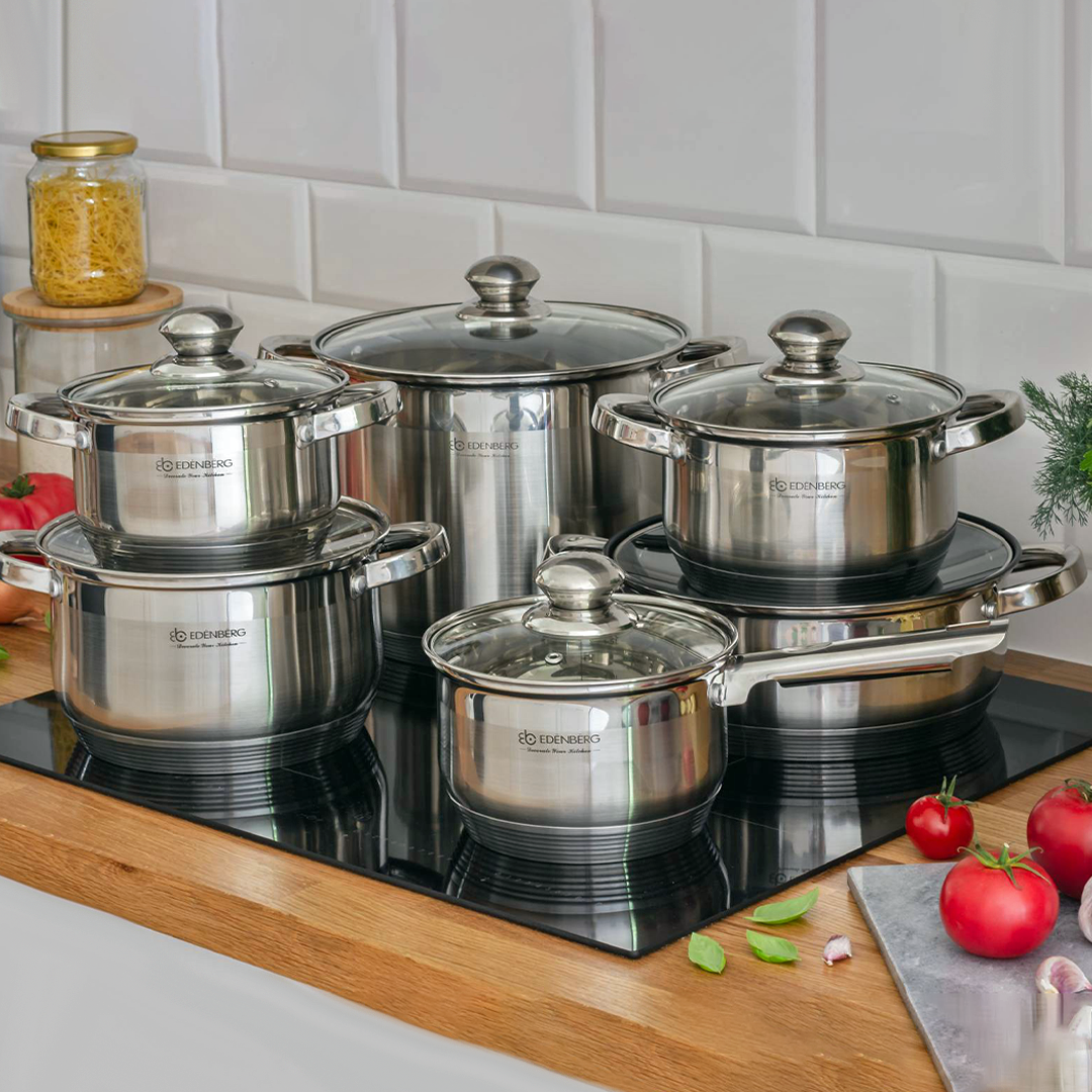 Edelstahl-Kochgeschirr 12-teiliges Edenberg EB-4010 – Robuste Töpfe für vielseitiges Kochen