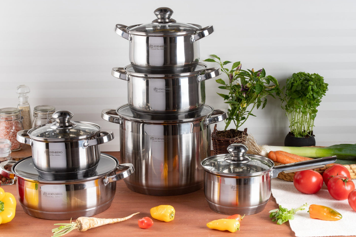 Edelstahl-Kochgeschirr 12-teiliges Edenberg EB-4010 – Robuste Töpfe für vielseitiges Kochen