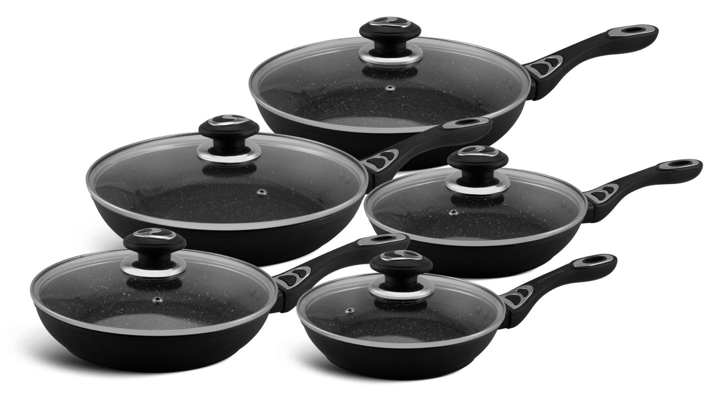 Antihaft Pfanne mit Glasdeckel 24 cm Edenberg EB-9003 schwarz gepresstes Aluminium Robust und vielseitig