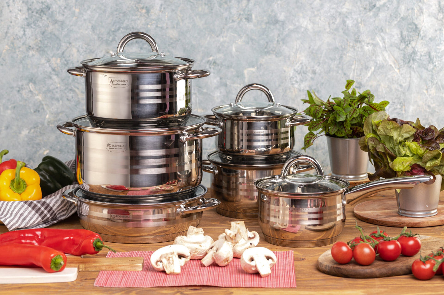 Edelstahl-Kochgeschirr 12-teiliges Edenberg EB-4043 – Hochwertige Töpfe für energieeffizientes Kochen
