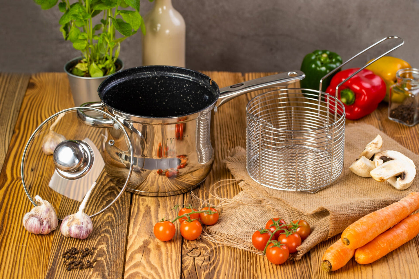Kasserolle mit Frittierkorb, Marble Edenberg EB1510 – Moderne und effiziente Küchenlösung