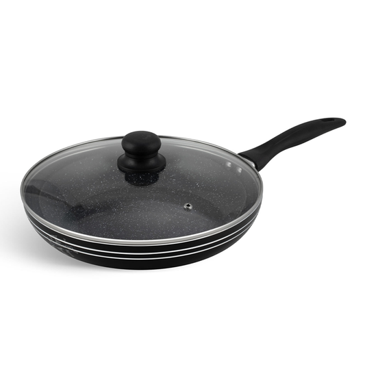 Antihaft Pfanne mit Glasdeckel 26 cm Edenberg EB-767 schwarz mit Streifen gepresstes Aluminium  Robust und vielseitig