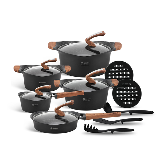 Antihaft-Kochgeschirrset 15-teilig, schwarz, Edenberg EB-9184 – Langlebige Töpfe und Pfannen für gesundes Kochen