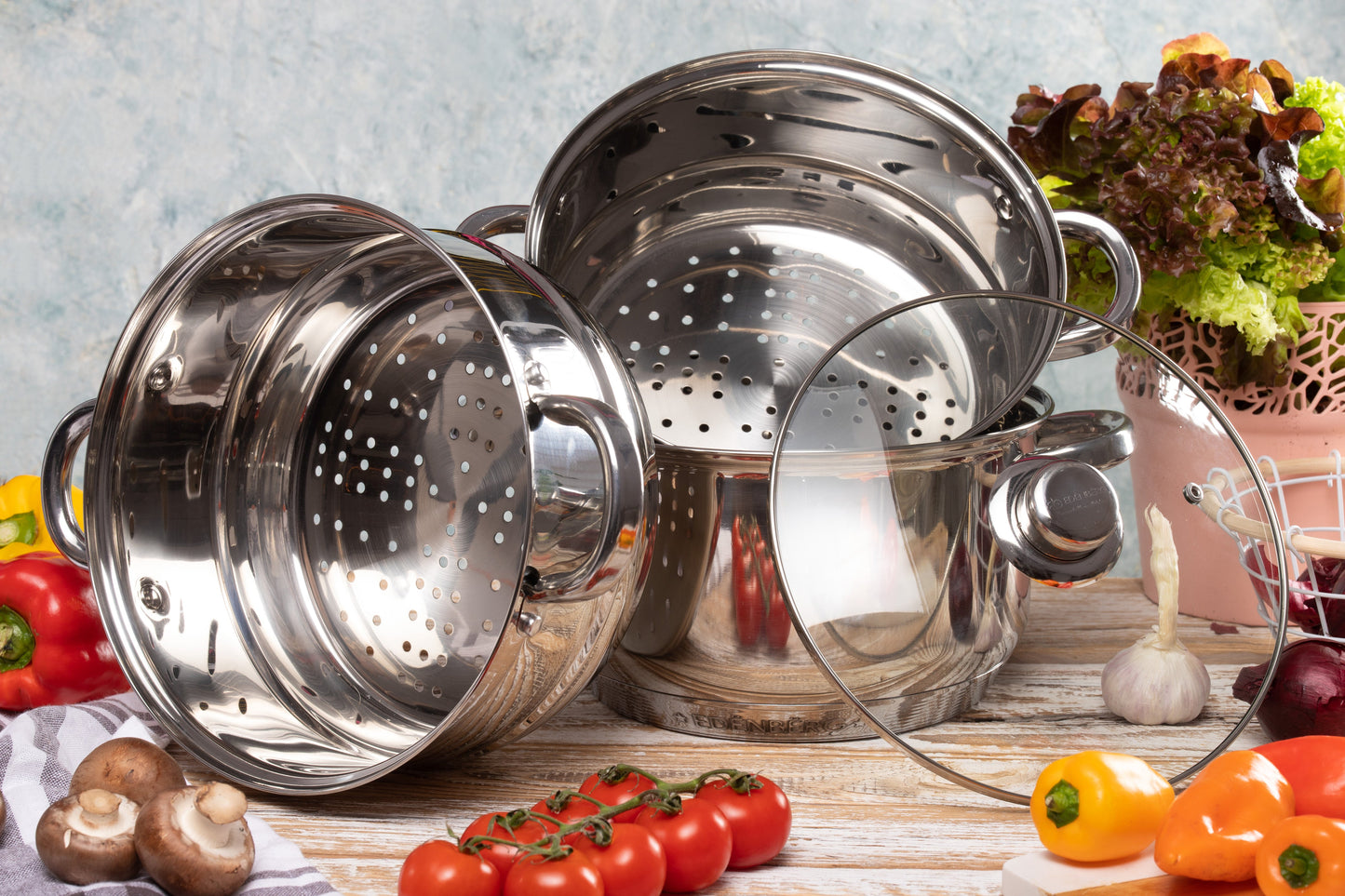 Dampftopf Set-Set 4-teiliges Edenberg EB-8908 – Hochwertige Töpfe für gesundes Dampfgaren