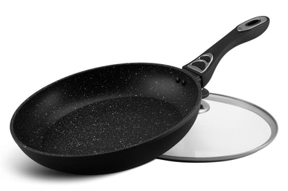Antihaft Pfanne mit Glasdeckel 24 cm Edenberg EB-9003 schwarz gepresstes Aluminium  Robust und vielseitig