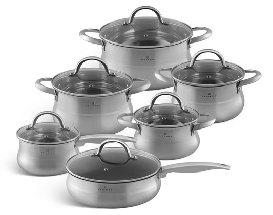 Edelstahl-Kochgeschirr 12-teiliges mit Teflon-Pfanne und Deckel Edenberg EB-2420 – Vielseitige Töpfe für gesundes Kochen